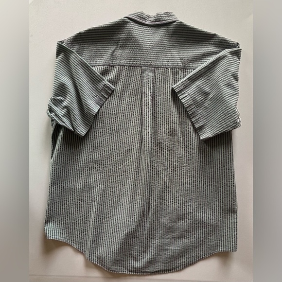 VTG LANDS’ END Men’s Purple and Green Striped Short Sleeve Button Down Shirt L - Picture 4 of 12